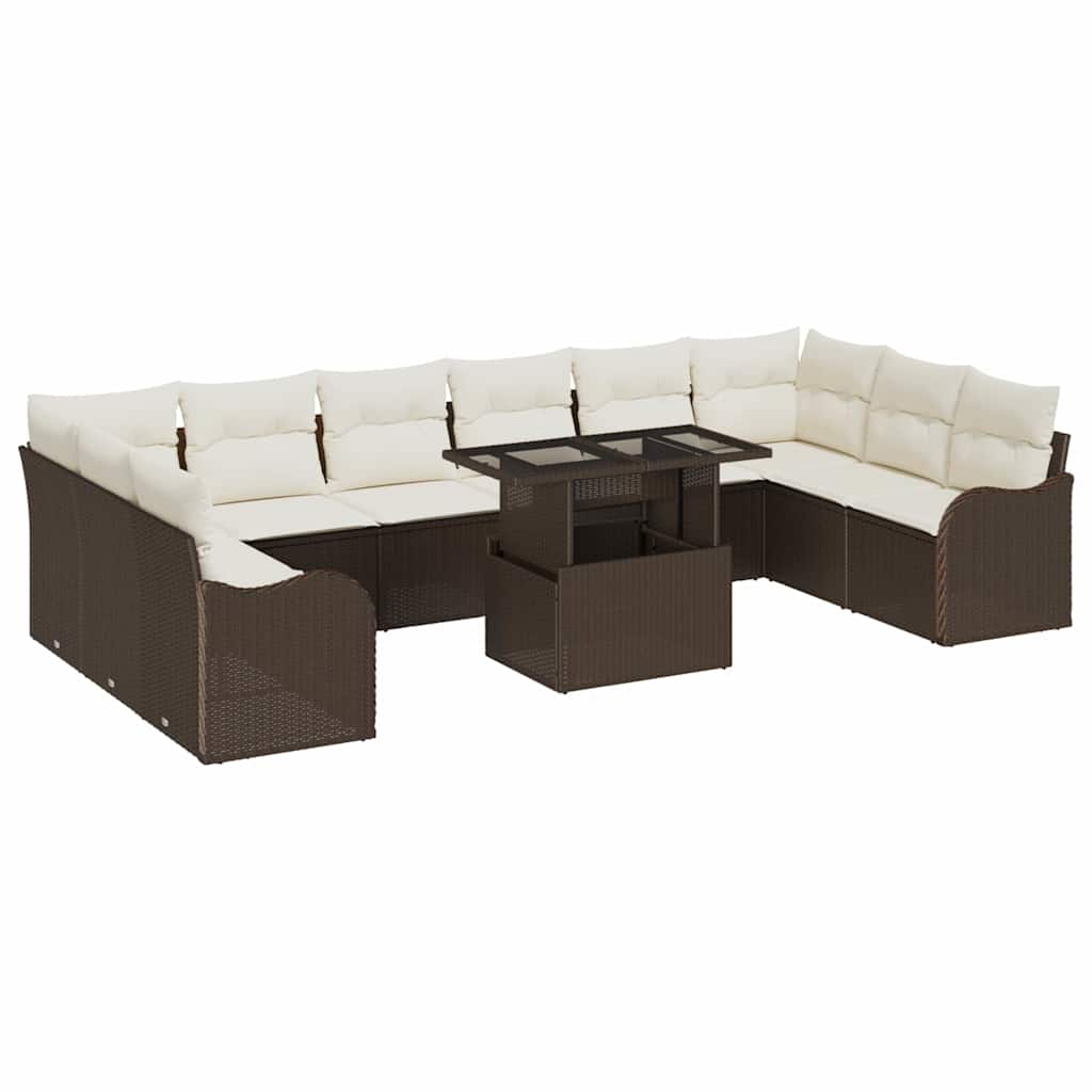 Garten-Sofa-Set 11 pcs Braun 100 x 55 x 73 cm Poly Rattan
